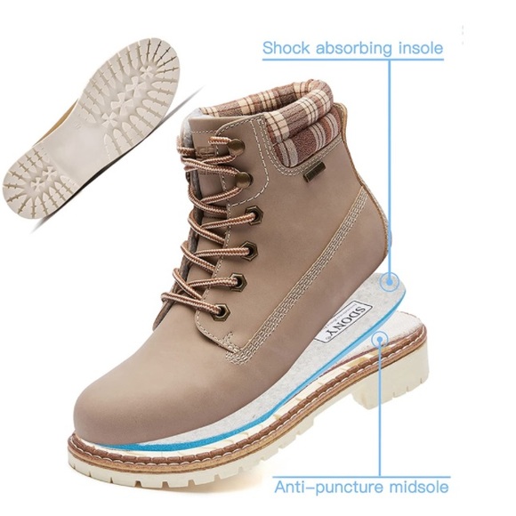 Waterproof Hiking Boots Anti-Slip Cute Boots Lace-up Casual Boots Taupe - Picture 4 of 6